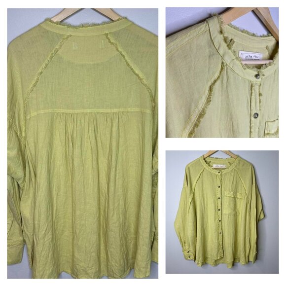 WE THE FREE (Free People) XS Lemon Keep It Simple Top Linen Button Up Oversized - Picture 1 of 8